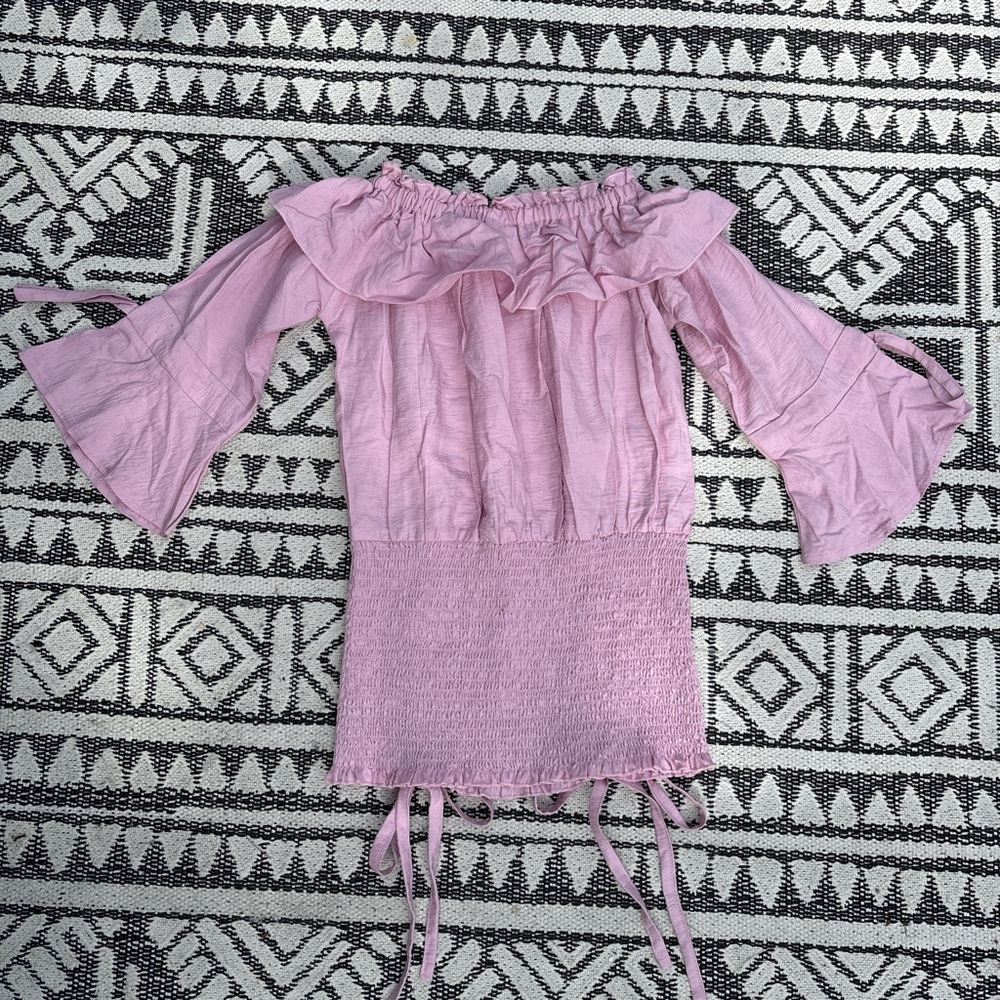 Emily Designs Pink Ruffled Tie Front Blouse - Picture 6 of 6